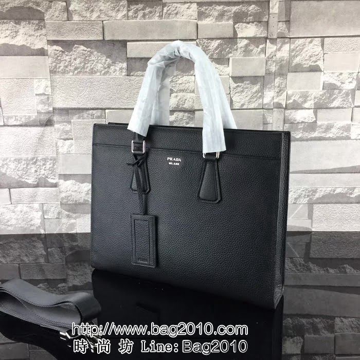 普拉達PRADA原單 最新款2VG014-1F克色原版荔枝紋男士爆款公事包 PHY1327